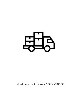 truck moving package icon with stack of cardboard boxes symbol. delivery and relocation concept. simple clean thin outline style design.