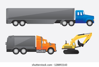 truck, mule and tractor over gray background vector illustration