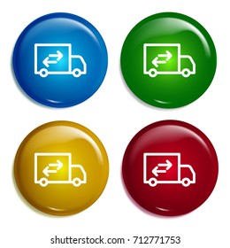 Truck multi color gradient glossy badge icon set. Realistic shiny badge icon or logo mockup