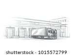 Truck near loading dock/logistics firm illustration. Vector. eps 10. 