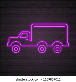 Truck Neon Light Glowing Vector Illustration with Dark background