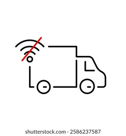 Truck and no wi-fi symbol. Offline shopping and delivery. Pixel perfect, editable stroke vector icon