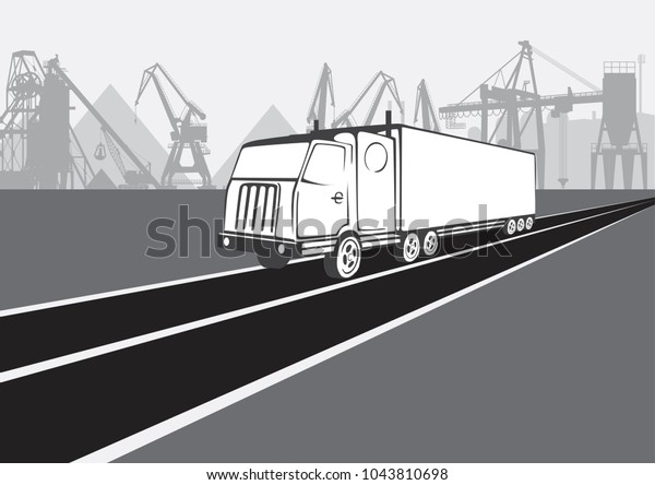 Truck on a\
background of an industrial\
landscape