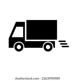 Truck on the move silhouette icon. Delivering. Vector.