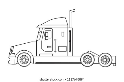 Truck on a white background without a trailer in the style of line art. Business concept