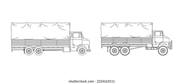 Truck on a white background without a trailer in the style of line art.