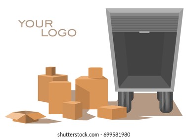 Truck with open luggage compartment, unloading, loading, relocation