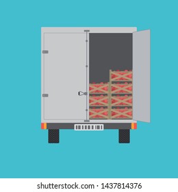 Truck with opened door and tomatoes inside