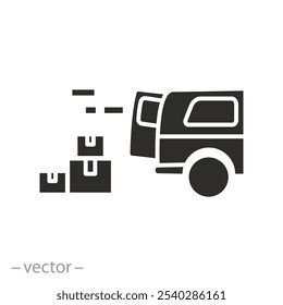 truck with order, delivery parcel icon, boxes transportation, van for logistic, shipment cargo, flat vector illustration