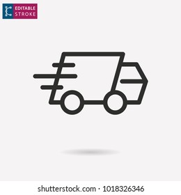 Truck - outline black icon. Editable stroke. Vector illustration