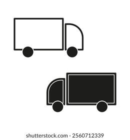 Truck outline icon. Black and white vehicles. Simple vector design. Transportation concept.