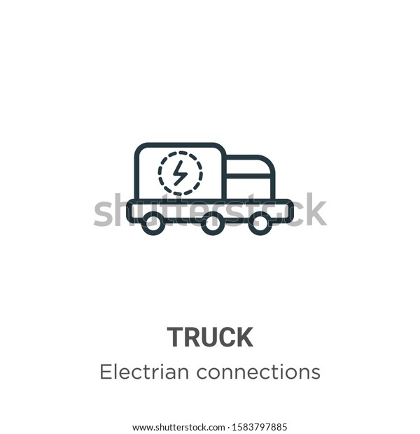 Truck outline vector icon.\
Thin line black truck icon, flat vector simple element illustration\
from editable electrian connections concept isolated on white\
background