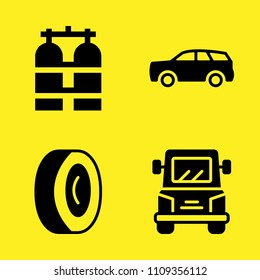 truck, oxygen tank, alloy wheel and car vector icon set. Sample icons set for web and graphic design