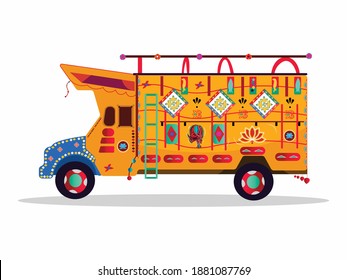 truck with Pakistan and India truck art Pakistan vehicle vector illustration
