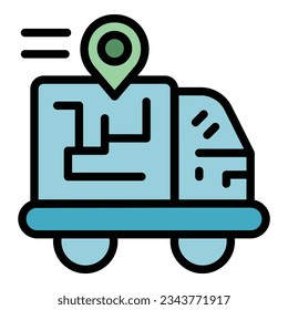 Truck parcel tracking icon outline vector. Order map. Date service color flat