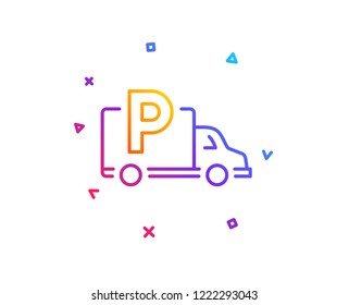 Truck parking line icon. Car park sign. Transport place symbol. Gradient line button. Truck parking icon design. Colorful geometric shapes. Vector