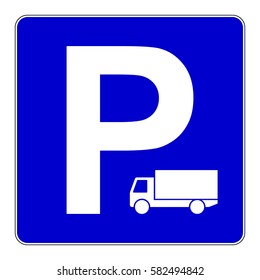 Truck parking sign. Blue parking sign with truck symbol, vector illustration.