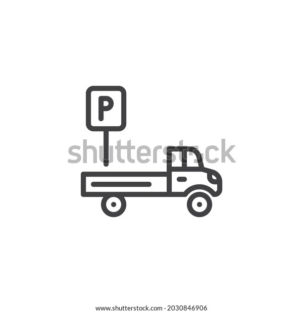 Truck parking sign line\
icon. linear style sign for mobile concept and web design. Vehicle\
parking zone outline vector icon. Symbol, logo illustration. Vector\
graphics