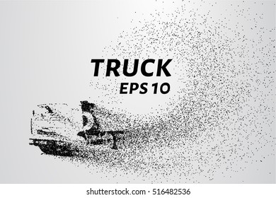 Truck of the particles. Cargo small truck made up of little circles.