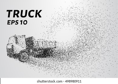 Truck of the particles. A truck consists of small circles. The wind carries a piece of the car. Vector illustration