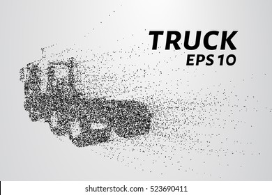 Truck of the particles. A truck consists of small circles. The wind carries a piece of the car. Vector illustration.