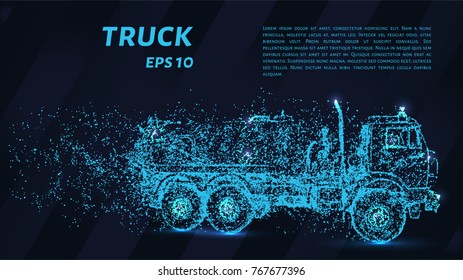 Truck of the particles. A truck consists of small circles. The wind carries a piece of the car. Vector illustration