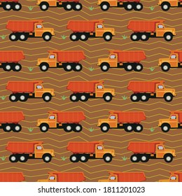 truck pattern with yellow lines and brown background seamless repeat pattern