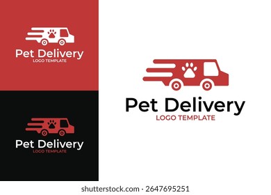 Truck with paw for pet delivery logo design template vector illustration