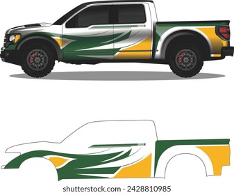 Truck pickup car decal vector illustration, car wrap camuflage car sticker