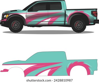 Truck pickup car decal vector illustration, car wrap camuflage car sticker