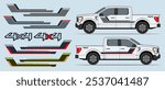 Truck, pickup side rocker panel, body, door stripes decal design. Auto vinyl print or cut template. 
4x4 off road stickers badges. Scaling without loss of quality for different car model.