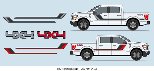 Caminhão, painel de rocker lateral captador, corpo, porta listras design de decalque. Modelo de impressão ou corte de vinil automático. 
4x4 fora de estrada adesivos crachás. Escala sem perda de qualidade para diferentes modelos de carro.
