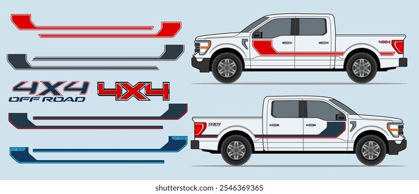 Caminhão, painel de rocker lateral captador, corpo, porta listras design de decalque. Modelo de impressão ou corte de vinil automático. 
4x4 fora de estrada adesivos crachás. Escala sem perda de qualidade para diferentes modelos de carro.