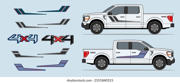 Camión, panel de balancín lateral de la camioneta, cuerpo, diseño de la etiqueta de las rayas de la puerta. Impresión de vinilo auto o Plantilla de corte. 
4x4 fuera de la carretera pegatinas insignias. Escalado sin pérdida de calidad para diferentes modelos de coche.