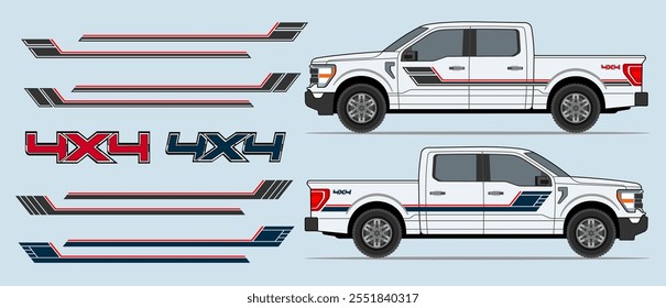 Camión, panel de balancín lateral de la camioneta, cuerpo, diseño de la etiqueta de las rayas de la puerta. Impresión de vinilo auto o Plantilla de corte. 
4x4 fuera de la carretera pegatinas insignias. Escalado sin pérdida de calidad para diferentes modelos de coche.