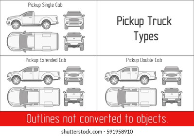  truck pickup types template blueprint drawing outline strokes not expanded