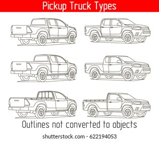 TRUCK pickup types template drawing vector outlines not converted to objects