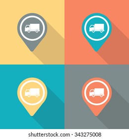 Truck pin icon. Map pointer. Vector illustration.