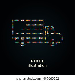 Truck - pixel icon. Vector Illustration. Design logo element. Isolated on black background. It is easy to change to any color.