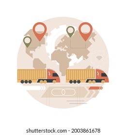 Truck platooning abstract concept vector illustration. Autonomous driving, modern logistics technology, connectivity, electric truck, driverless vehicle, automated highway abstract metaphor.