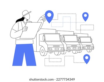 Truck platooning abstract concept vector illustration. Autonomous driving, modern logistics technology, connectivity, electric truck, driverless vehicle, automated highway abstract metaphor.