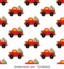 Truck with presents pattern on the white background. Vector illustration