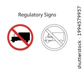 Truck prohibited sign, Yellow vector illustration and hand drawing on white background.