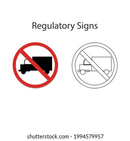 Truck prohibited sign, Yellow vector illustration and hand drawing on white background.