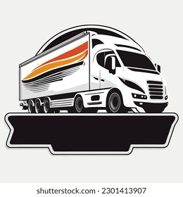 Truck pulling load. Transportation the goods. vector illustration, white background, label, sticker