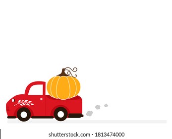 Truck and pumpkin on white background vector illustration.