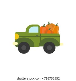 Truck with pumpkins on the white background. Vector illustration