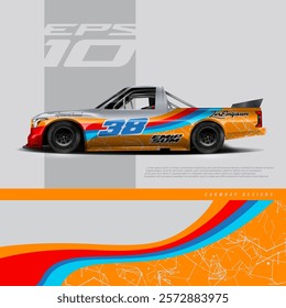 Truck race decal wrap vector. Graphic abstract stripe racing background kit designs for wrap vehicle, race car, rally, adventure and livery