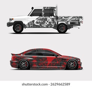 Truck and raching car wrap vector graphics design