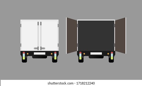 Truck rear view. Open truck. Element for design on the theme of transportation and delivery of goods. Isolated. Vector.